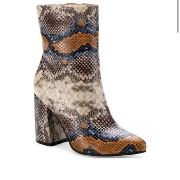 The Limited Erica Mid-Calf Brown Blue Snakeskin Block Heel Boots Size 9.5 - Picture 1 of 10